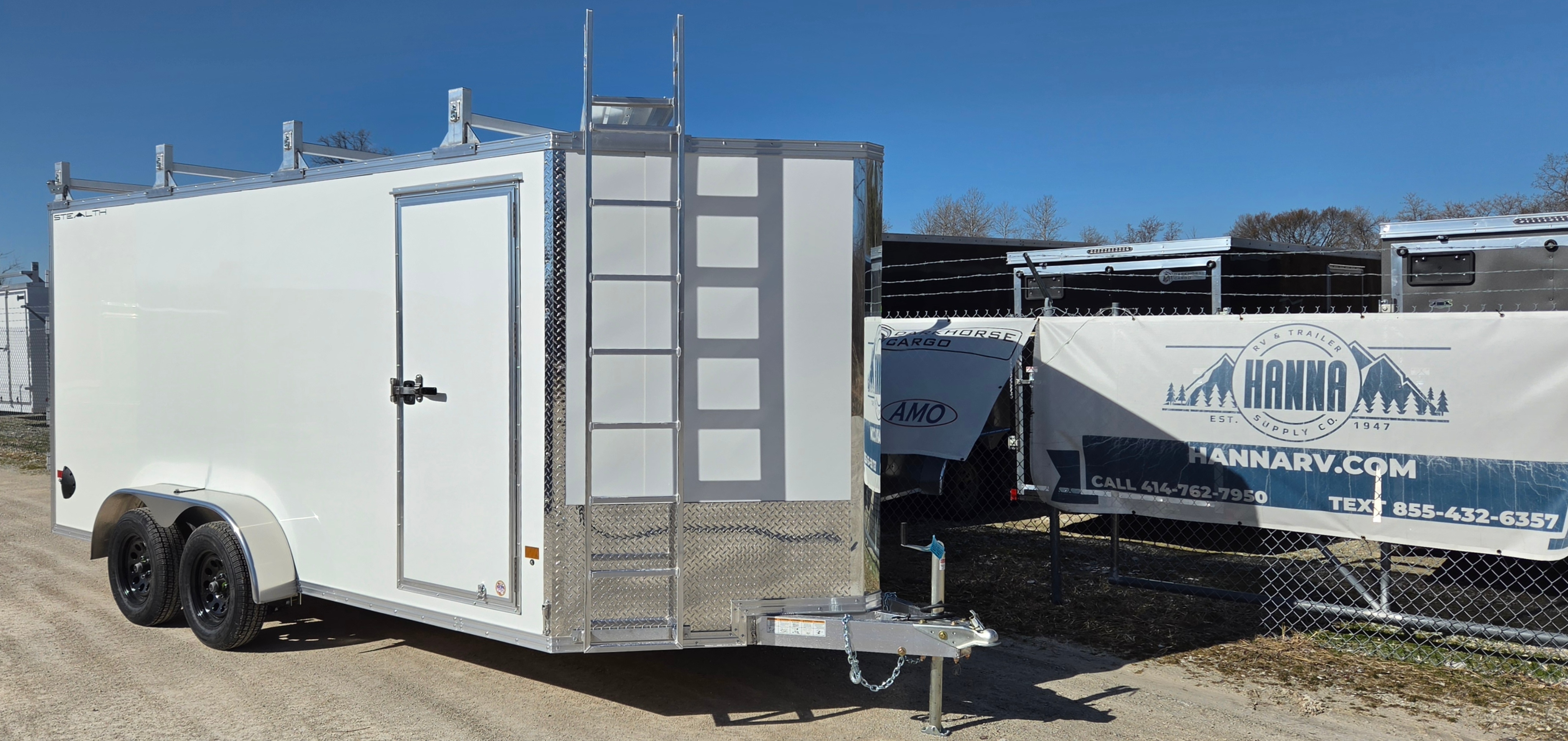 CargoPro Stealth 7 X 16 Aluminum Frame Tandem Axle Ultimate Contractor Cargo Trailer Double Rear Doors, 79 inch Interior Height- White Polycore